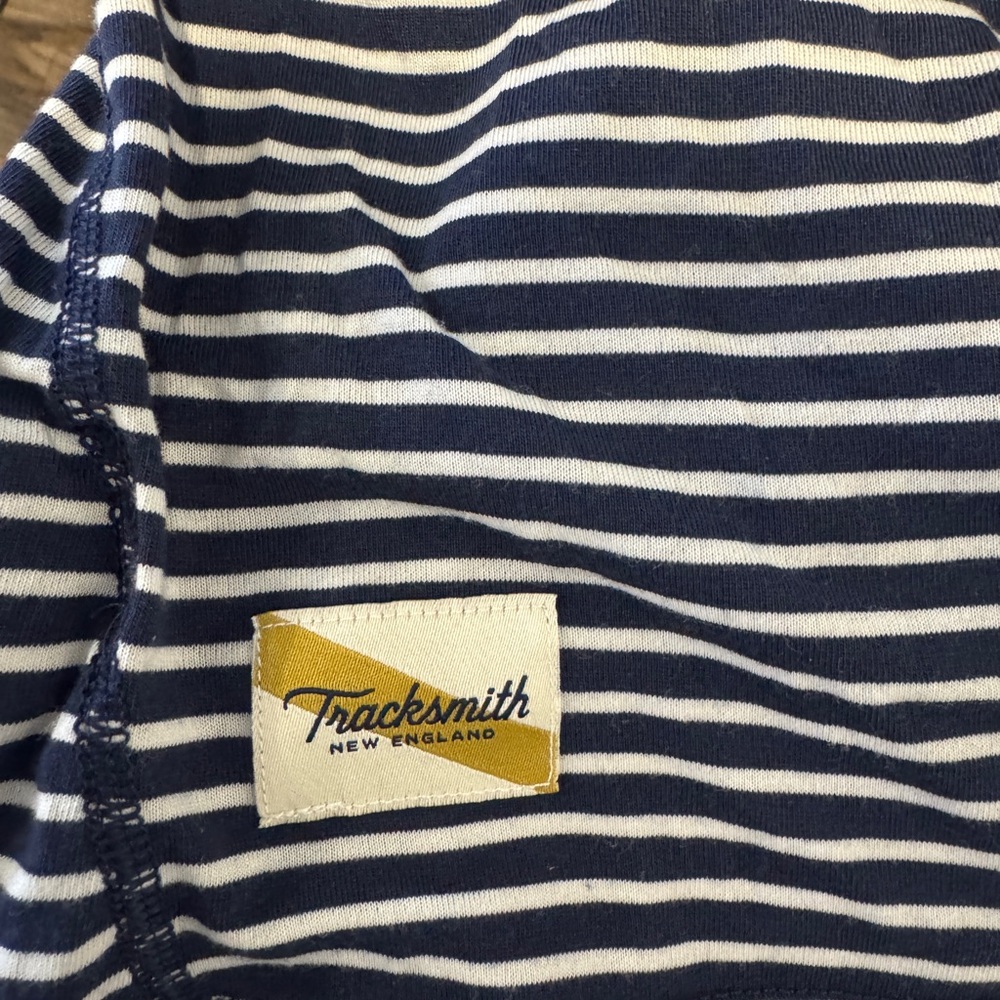 Tracksmith Men’s Navy and White Striped Short Sleeve Tee - Picture 2 of 6